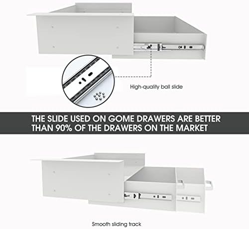 GOME White Under Desk Drawer Storage with Laptop/Book/Folders Shelf, Double Layer Easy Slide-Out Undermount Drawer Organizer with Ball Sliding Track for Home Office Sit-Stand Workstation