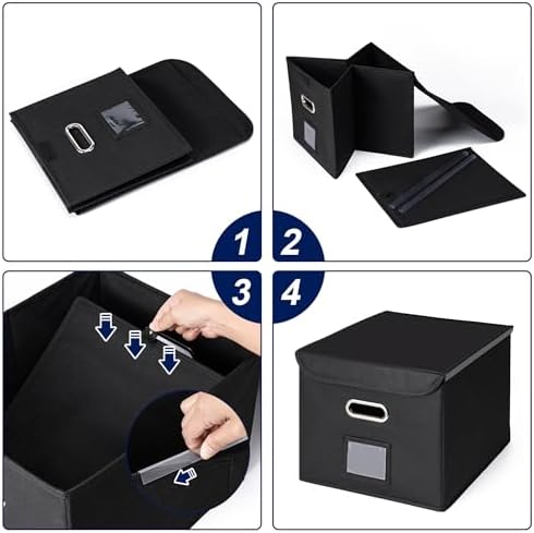 CADONO File Organizer Box with Lid (Navy Blue, 14.9 x 12.59 x 10.8 inch)