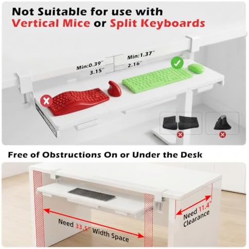 Large Keyboard Tray Under Desk 33.5x11.4“ with 3 Drawer,White