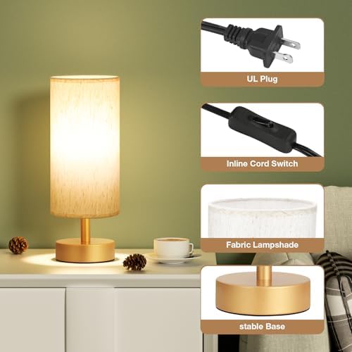 Table Lamps Set of 2 （Cream Shade- Gold Base, 11.6" Inline Control）