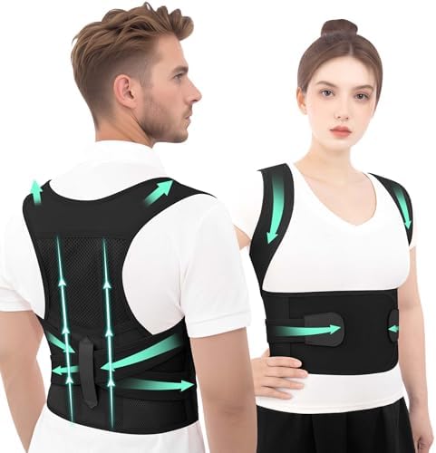 Posture Corrector Back Brace for Men and Women, Adjustable Upper Back and Shoulder Support, Lightweight Breathable Design for Daily Wear, Office Work, Computer Use and Studying Black, Small