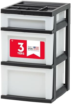 IRIS USA 3-Drawer Storage Cart, Black/Pearl