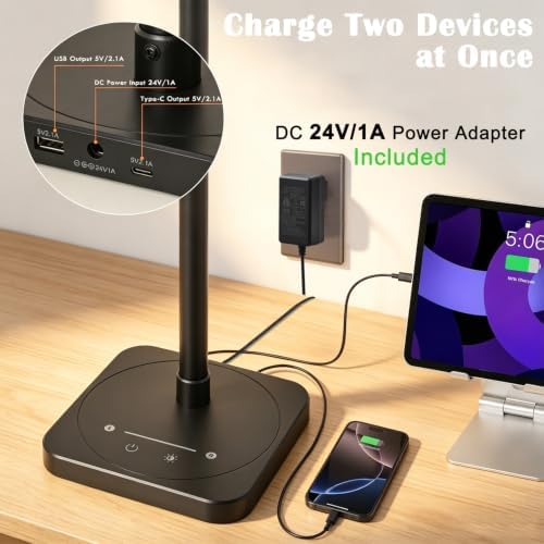 Desk Lamp for Office Home Dual Head 24W Swing Arm Reading Table Lamp Black