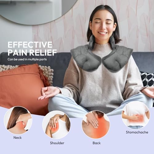 Microwavable Heat Pad for Neck and Shoulders, Warm Compress Wrap, Grey