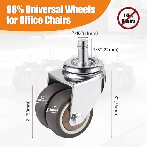 2 Inch Office Chair Wheels Set of 5, Quiet Heavy Duty Casters