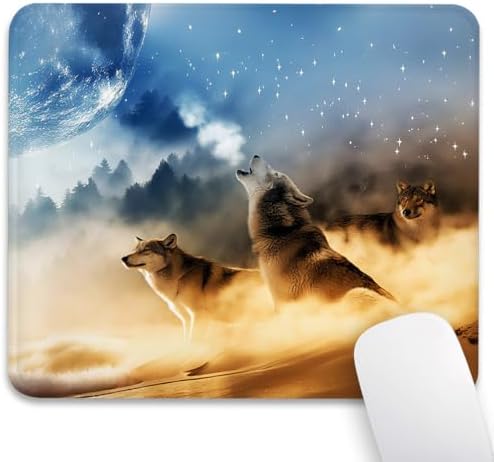 Wolves Howling at The Moon Mouse Pad, Reinforced Stitched Desk Mat