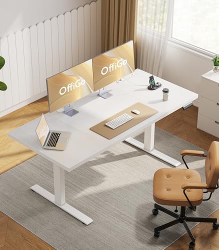OffiGo 71 Inch Executive Electric Standing Desk Height Adjustable, White