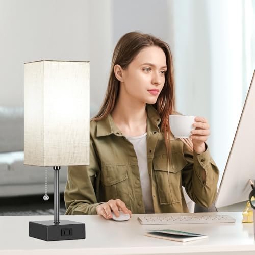 Table Lamp for Bedroom set of 2,3-Color Bedside Lamps with Pull Chain