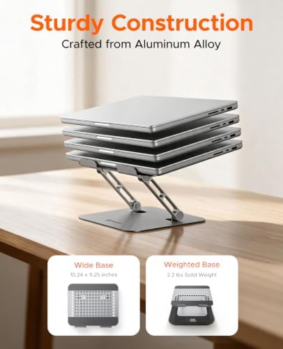 PHIXERO Height Adjustable Laptop Stand, Aluminum Laptop Riser Gray WS1