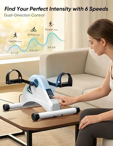 Under Desk Bike Pedal Exerciser for Seniors, LUBBYGIM Mini Exercise Bike for Physical Therapy, Electric Motorized Foot Pedal Machine for Arm and Leg Fitness, 6 Speed Levels