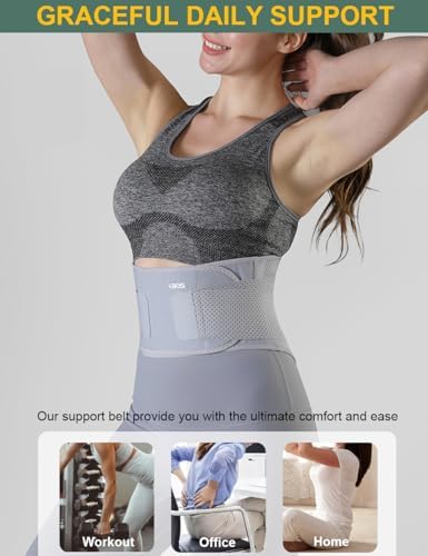 Lightweight Back Brace for Lower Back Pain Women Men, Adjustable Lumbar Support Waist Support Brace for Women Lower Back Pain Relief Products, Hip Belt Waist Belt Sciatic Nerve Brace for Women Men (Gray, Medium)