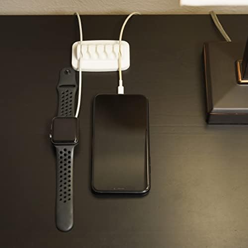 Desktop Cable Organizer, Weighted Desktop Cord Holder for Desk and Nightstand, Eco-Friendly Silicone, No Bad Smell, Bundled with 4 Reusable Cable Ties (White)