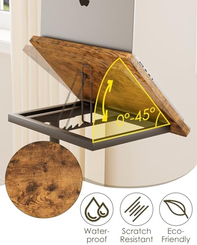 Masupu Sofa Arm Tray Table - 360° Swivel Height Adjustable End Table, Small Snack Side Table for Couch, C Shaped Table for Bed, Chair or TV Tray Table(Rustic Brown, Angle Adjustable)
