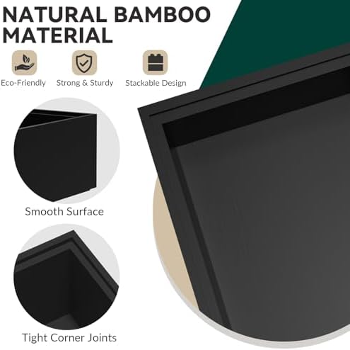 Lixple Bamboo Kitchen Drawer Organizer, 2 Pack, 17" x 6" x 2", Black