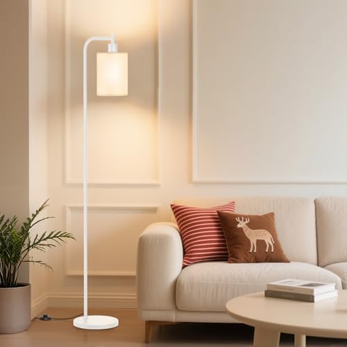 SIBRILLE Floor Lamp with Linen Shade, Dimmable Tall Standing Lamp with Remote Control & 3 Color Temperatures, Modern Floor Lamps for Living Room Bedroom Office Corner, 9W LED Bulb Included