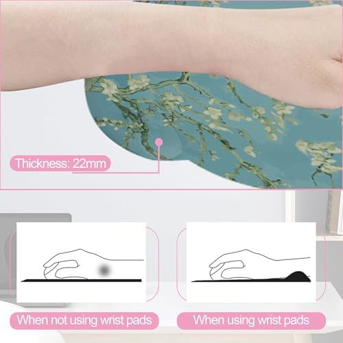 Blossoming Almond Tree Keyboard Wrist Rest Pad and Mouse Pad Wrist Support Set,White Flower 3-in-1 Ergonomic Mouse Pad with Non-Slip Rubber Base for Home Office Game Computers Desk,