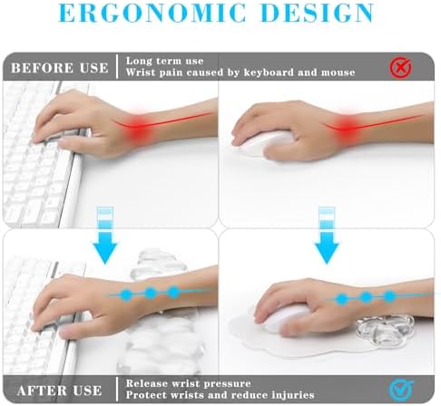 Gel Cloud Keyboard and Mouse Wrist Rest, Cute Wrist Support and Arm Support Rest for Typing Pain Relief，Suitable for Office/Computer/Laptop/Gaming Set-White