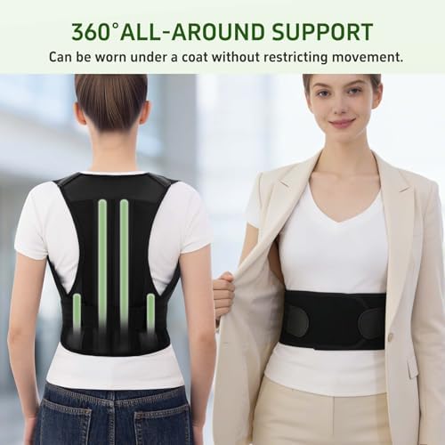 Posture Corrector for Women and Men Back Brace Straightener Instant Scoliosis Shoulder Straps Correction Hunchback Support Kyphosis Upright Trainer Thoracic Adjustable Belt (Black, Medium)