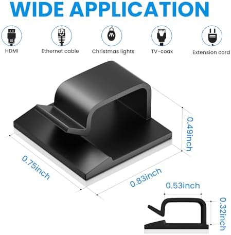 100 PCS Adhesive Cable Clips Black (50 Small & 50 Large), Cable Management Under Desk, Cable Wall Clip, Wire Clips for Cords of Car Dash Cam, HDMI, Extension Cord, TV PC Phone USB Ethernet Coax