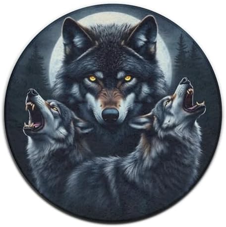 Circular Rugs Large Modern Round Area Rug Fashion Decor Mat for Home Office Full Moon Wolf