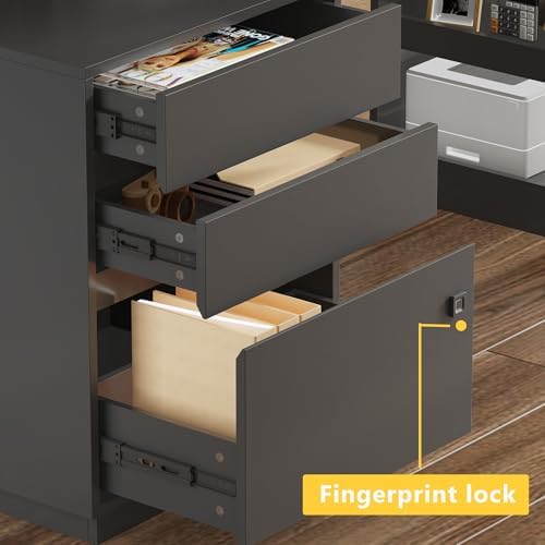 63" Electric Standing Desk with Lockable Drawer, Pegboard and Keyboard Tray, Height Adjustable Stand up Desk with File Cabinet & Shelves, Home Office Computer Gaming Table, Black