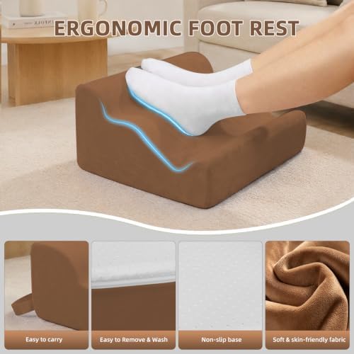 Foot Rest Ergonomic Pillow for Under Desk at Work & Handle Brown