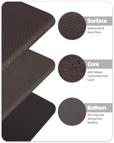 Color&Geometry Antifatigue Kitchen Mat for Floor 20x39-3/4 in Thick, Brown