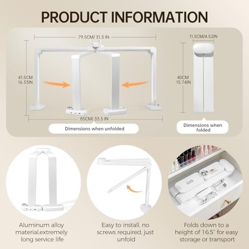 33.5" Foldable Nail Desk Lamp, 3500LM Half Moon Light for Nail Desk