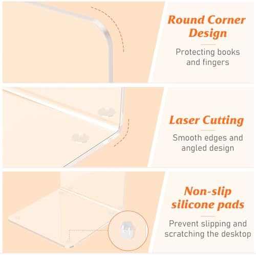 Acrylic Bookends 4 Pcs, Clear Book Ends for Shelves, Bookend Organizer