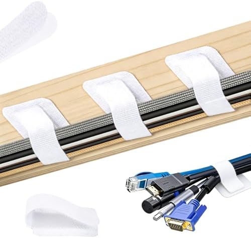 100 Pcs Cable Management Under Desk, Hook and Loop Cable Straps, White
