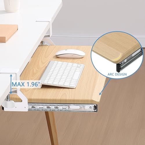 ETHU Under Desk Keyboard Tray with Metal Slide Rail, 26.8x11.8", Oak