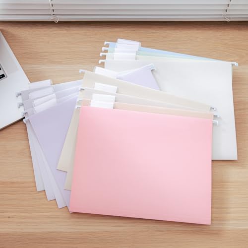 Y YOMA 12 Pack Colored Hanging File Folders Letter Size Decorative Hanging Folder Cute Pretty File Folderfor Filing Cabinet Drawer Office Home with 1/5-Cut Adjustable Tabs, Soft Color