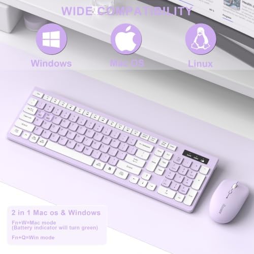 Wireless Keyboard and Mouse Combo Silent for Office and Home(Lilac)