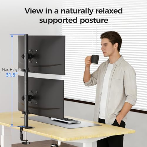 Suptek Dual LED LCD Monitor Stand up Desk Mount for 2 / Two Screens up to 32 inch Extra Tall 31.5" Pole Heavy Duty Fully Adjustable Stand Vertical Array (MD6802)