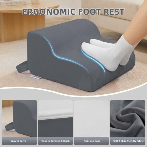 Foot Rest for Under Desk at Work,2-Tier Footrest with Handle Grey