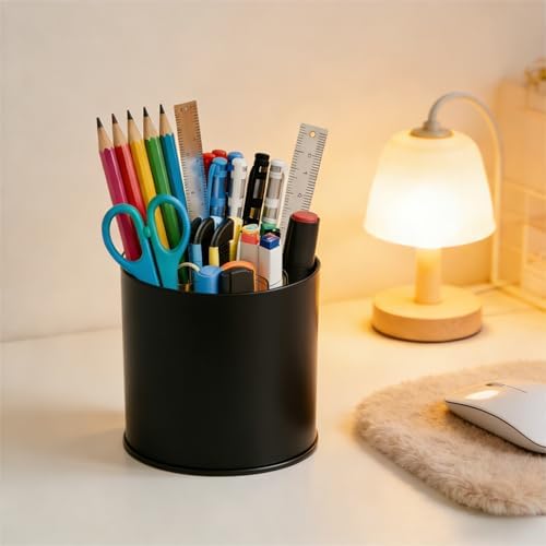 Yieach 360 Rotating Acrylic Black Pen Holders and Pencil Cups for Desk,Small Cute Desk Organizers Accessories and Makeup Brush Holder,Spinning Pencil Caddy School Supplies Organizer for Teacher,1PCS
