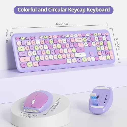 Surmen Cute Purple Keyboard and Mouse Wireless Silent, Full-Size Retro Typewriter Wireless Quiet Slim Colorful Keyboard Low-Noise 2.4GHz for Computer, Desktop, Laptop(6-Purple)