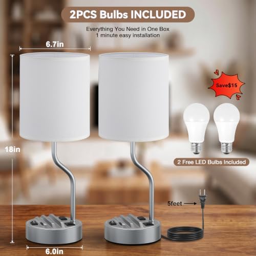 Fenmzee Bedside Lamp for Bedroom Set - 18" Grey Table Lamp for Nightstand
