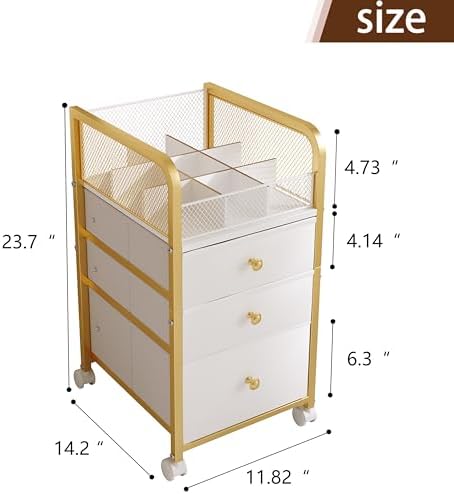 Rolling Makeup Organizer Cart with 3 Drawers Under Desk Storage