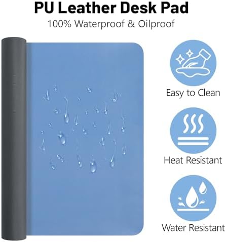 Leather Desk Pad Mat, Blue Desk Mat, 23.6" x 13.7"