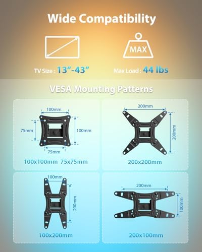 Pipishell Full Motion TV Wall Mount with LED Light for 13–43 inch TVs