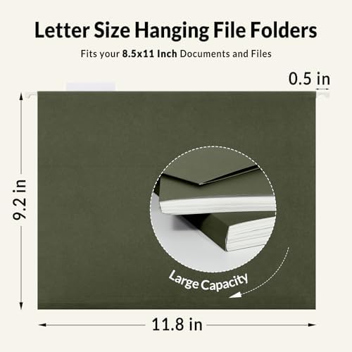 SUNEE Hanging File Folders, 75 Pack Reinforced Hang Folders Letter Size, Adjustable 1/5-Cut Tabs, Designed for Bulky Files, Filing Cabinet, Standard Green