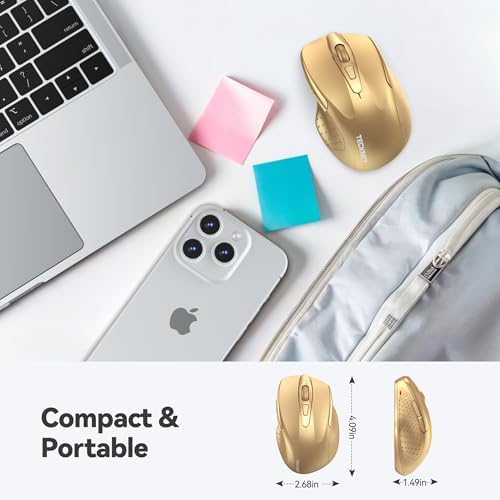 TECKNET Wireless Mouse, 2.4G Ergonomic Computer Mouse, 2600 DPI, Gold
