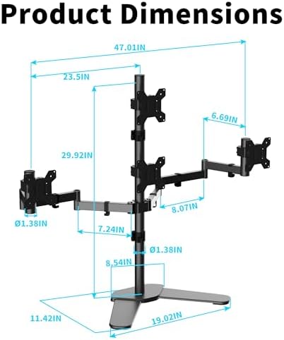 Pholiten Quad Monitor Freestanding Mount for 13-32 Inch Screens