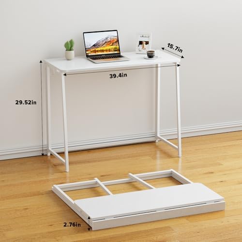 WOHOMO Folding Desk, 39.4" Foldable Computer Table for Small Spaces, White