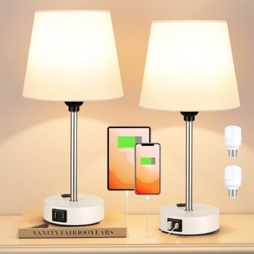 White Base Bedside Lamps for bedrooms Set of 2