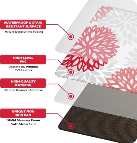 Kitchen Mats Set of 2 Cushioned Anti Fatigue Kitchen Rugs Non Slip Waterproof Runner Memory Foam Kitchen Floor Mat Comfort Standing Mat for Sink, Office, Laundry, Red