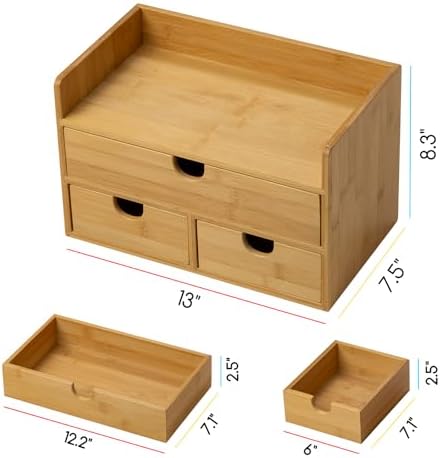 MEEDEN Bamboo Desk Organizer with Drawers: Storage Container with Shelf