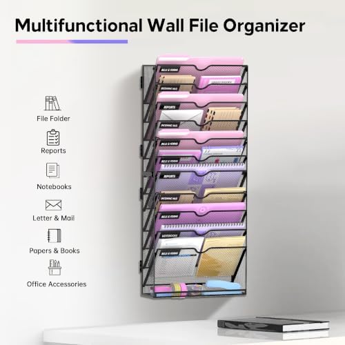 SUPEASY 15-Tier Wall File Organizer with Base, Wall Mounted File Holder