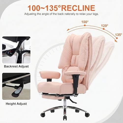 EXCEBET Big and Tall Office Chair 400lbs Wide Seat, Leather High Back Executive Office Chair with Foot Rest, Ergonomic Chairs Lumbar Support for Lower Back Pain Relief (Light Pink)